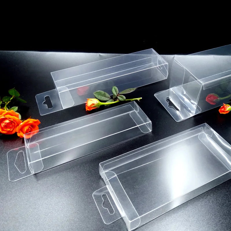 50pcs Transparent Boxes PVC Gift Packaging Box Party Supplies Perforated Top DIY Plastic PET Display