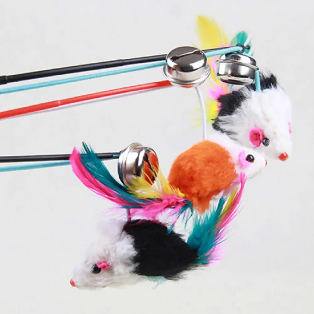 Pet Cat Bell The Dangle Mouse Feather Rod Roped Funny Kitten Cat Teaser Interactive Toy Rod Playing Toys Cats Stick Wire Chasers