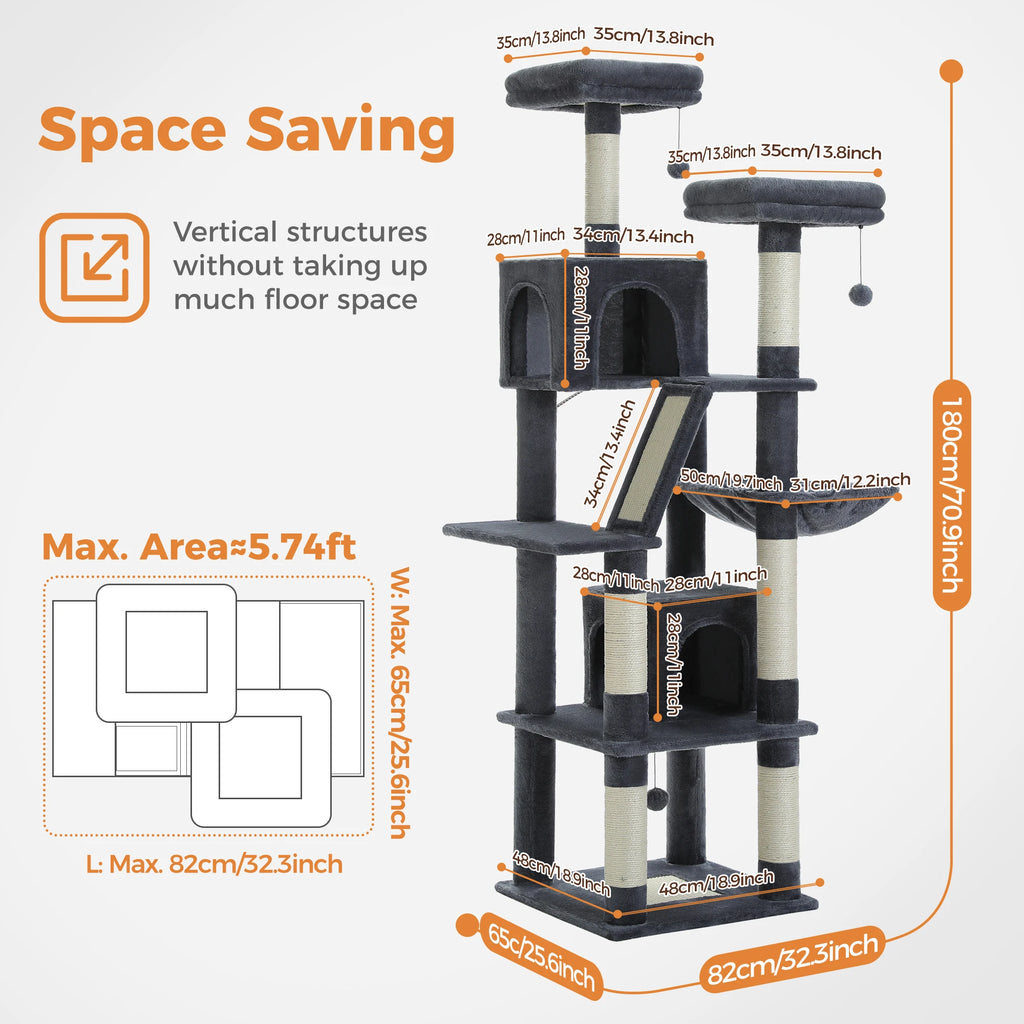 Multi-Level Cat Tree Tower with Scratching Posts, Condo, Hammock, Cat Scratching Board,Cat Accessories,Cat Furniture,Indoor Cats