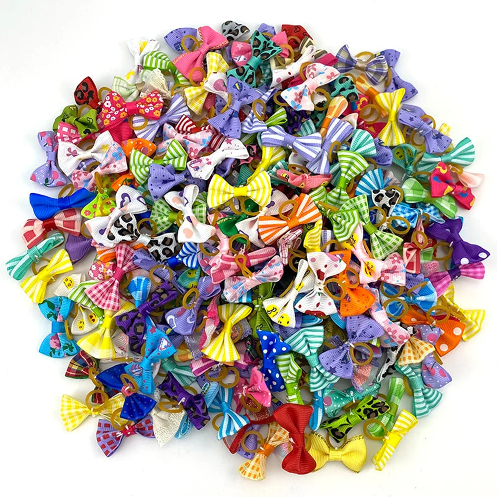 Set Cute Pet Hair Bows Small Dogs Hair Accessories Rubber Bands Puppy Mix Colours Decorate Wholesale Supplier 5/10/30/50/100 Pcs