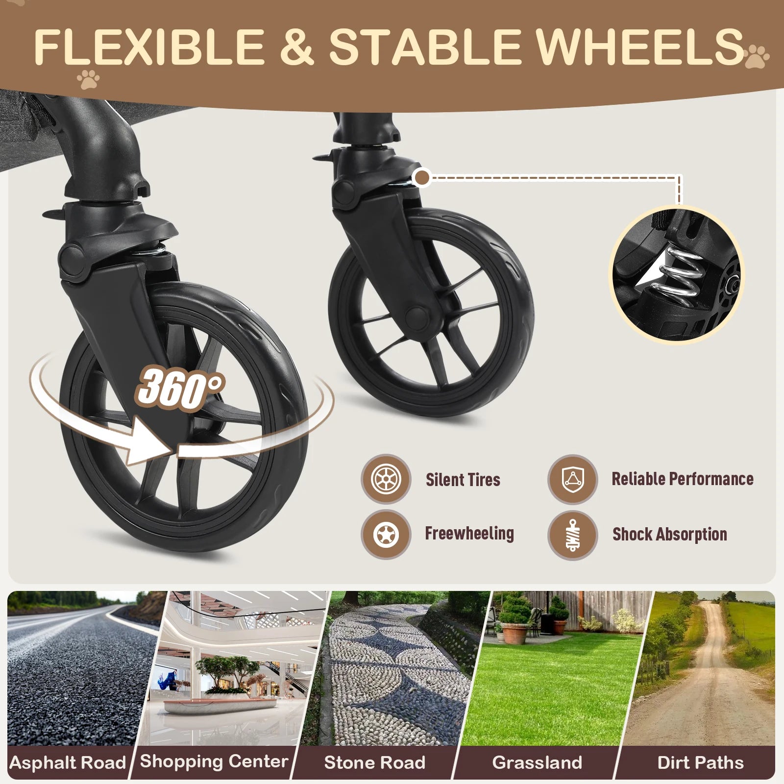 Pet Stroller with 4 Wheels Foldable Pet Travel Carrier for Small/Medium Dogs Cats up to 50lbs Detachble Portable Pet Storage Bag