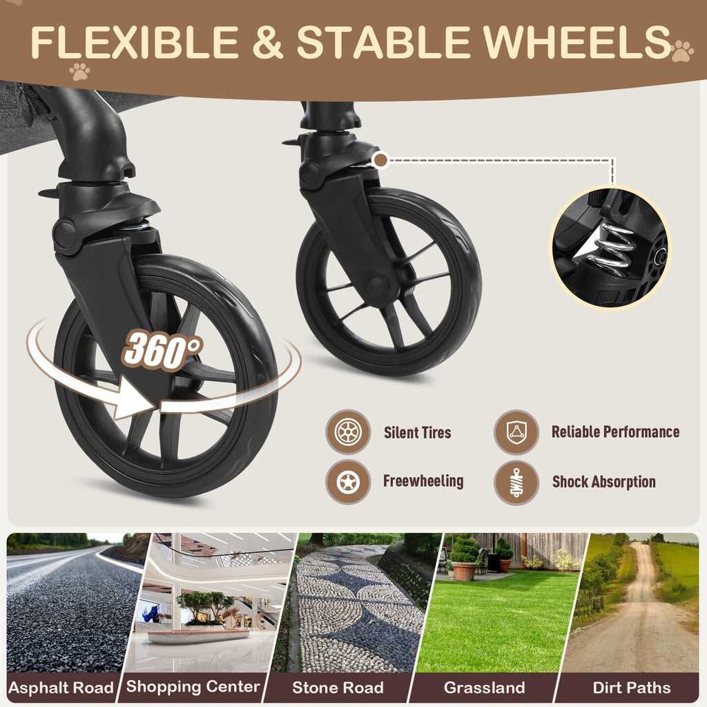 Pet Stroller with 4 Wheels Foldable Pet Travel Carrier for Small/Medium Dogs Cats up to 50lbs Detachble Portable Pet Storage Bag