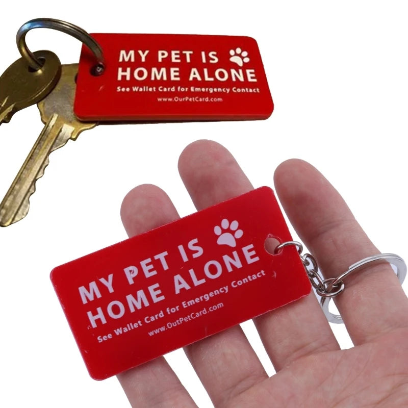 Pets Emergency Contact Keychain Card & Key Tags with Emergency Contact Call Cards Emergency Dog Cat are Home Alone Alert