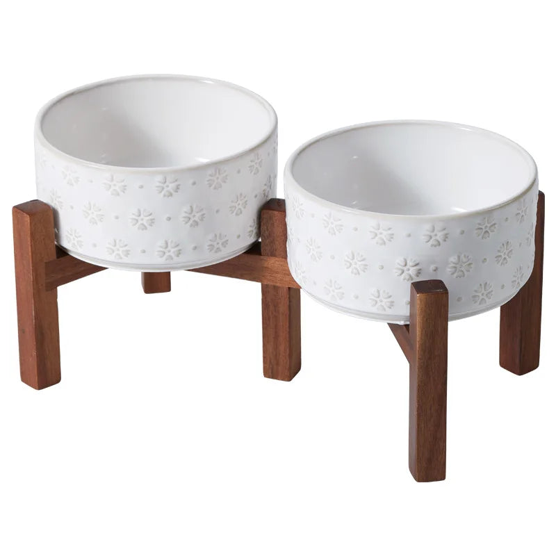 1800ml Big Dogs Bowl Double Ceramic Elevated Pet Food Water Feeders Small Medium Large Dog Feeding Supplies with Wooden Stand