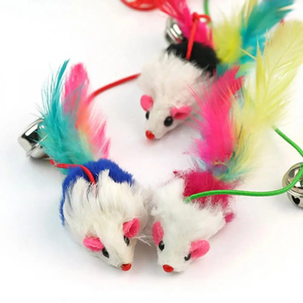 Pet Cat Bell The Dangle Mouse Feather Rod Roped Funny Kitten Cat Teaser Interactive Toy Rod Playing Toys Cats Stick Wire Chasers