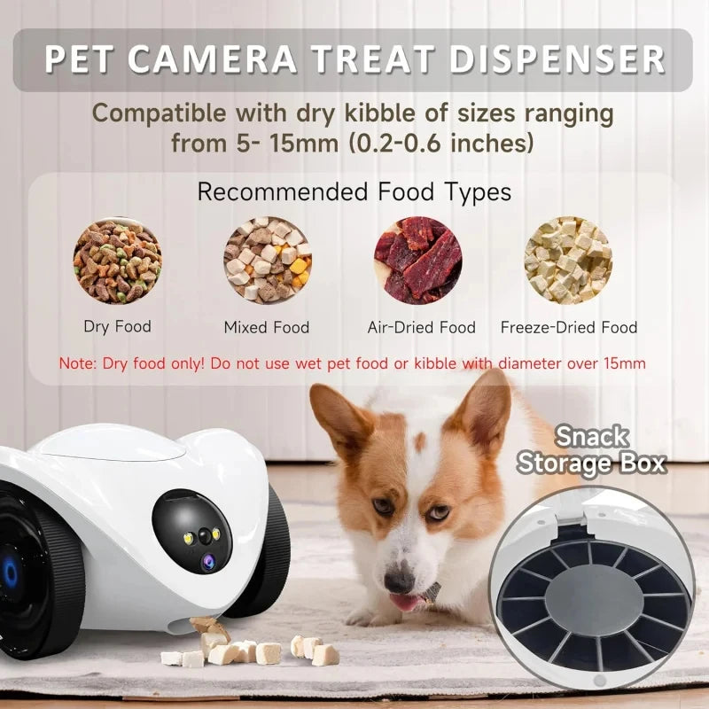 2026 Pet Camera Treat Dispenser, Movable Robot Cam for Dogs Cats, 1080P Indoor Security, 2-Way Talk, 2.4GHz WiFi Only
