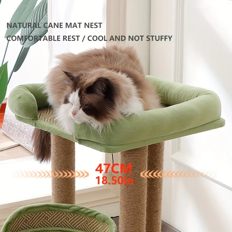 2-Tier Luxury Cat Tree with Sisal Scratching Posts, Multi-Level Cat Tower with Plush Perches & Hanging Toys, Durable Activity
