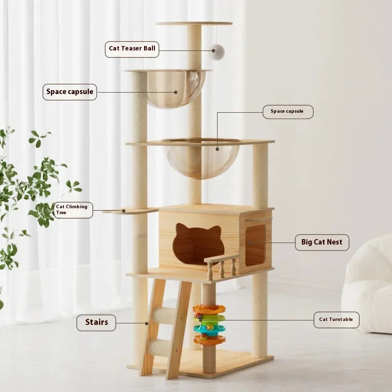 Cat climbing frame, cat villa, cat nest, cat scratching board, cat tree, pet cat toy, pet spacecraft, universal for all seasons