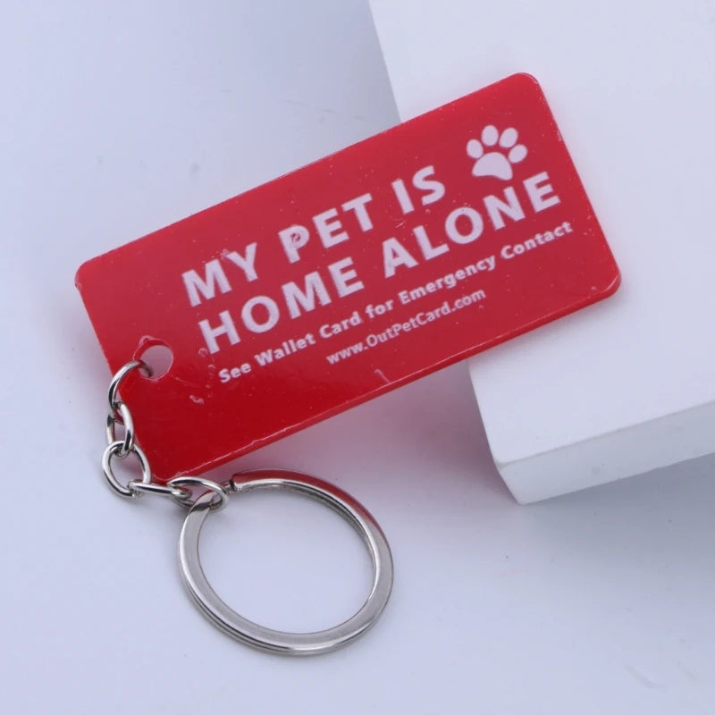 Pets Emergency Contact Keychain Card & Key Tags with Emergency Contact Call Cards Emergency Dog Cat are Home Alone Alert
