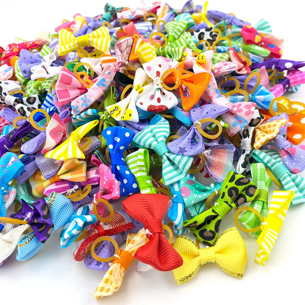 Set Cute Pet Hair Bows Small Dogs Hair Accessories Rubber Bands Puppy Mix Colours Decorate Wholesale Supplier 5/10/30/50/100 Pcs