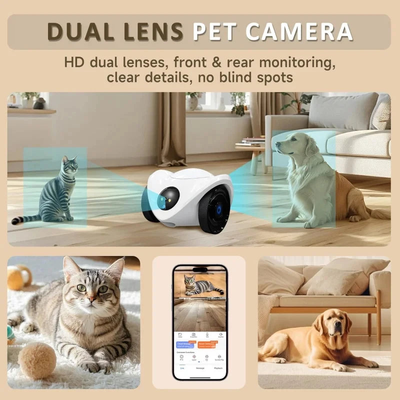 2026 Pet Camera Treat Dispenser, Movable Robot Cam for Dogs Cats, 1080P Indoor Security, 2-Way Talk, 2.4GHz WiFi Only