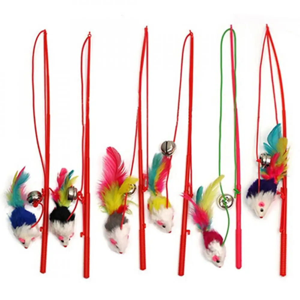 Pet Cat Bell The Dangle Mouse Feather Rod Roped Funny Kitten Cat Teaser Interactive Toy Rod Playing Toys Cats Stick Wire Chasers